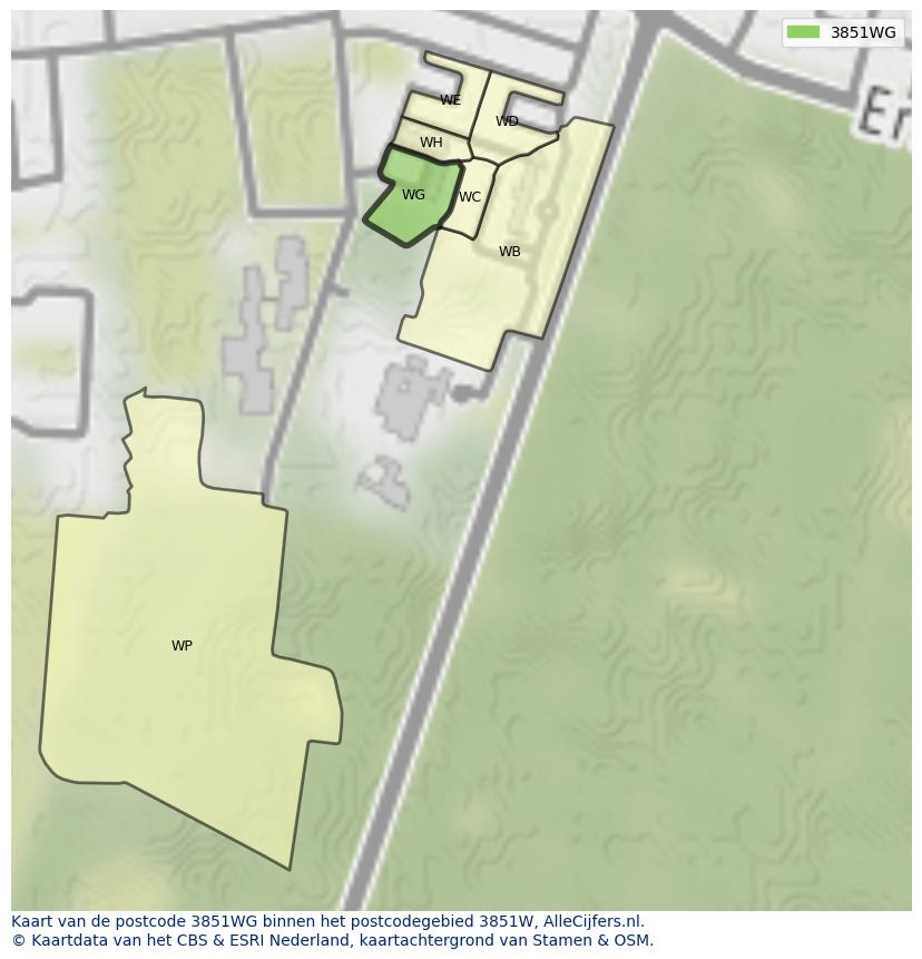 Afbeelding van het postcodegebied 3851 WG op de kaart.