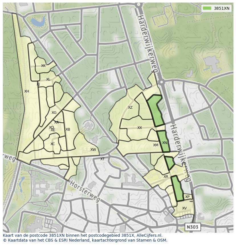 Afbeelding van het postcodegebied 3851 XN op de kaart.