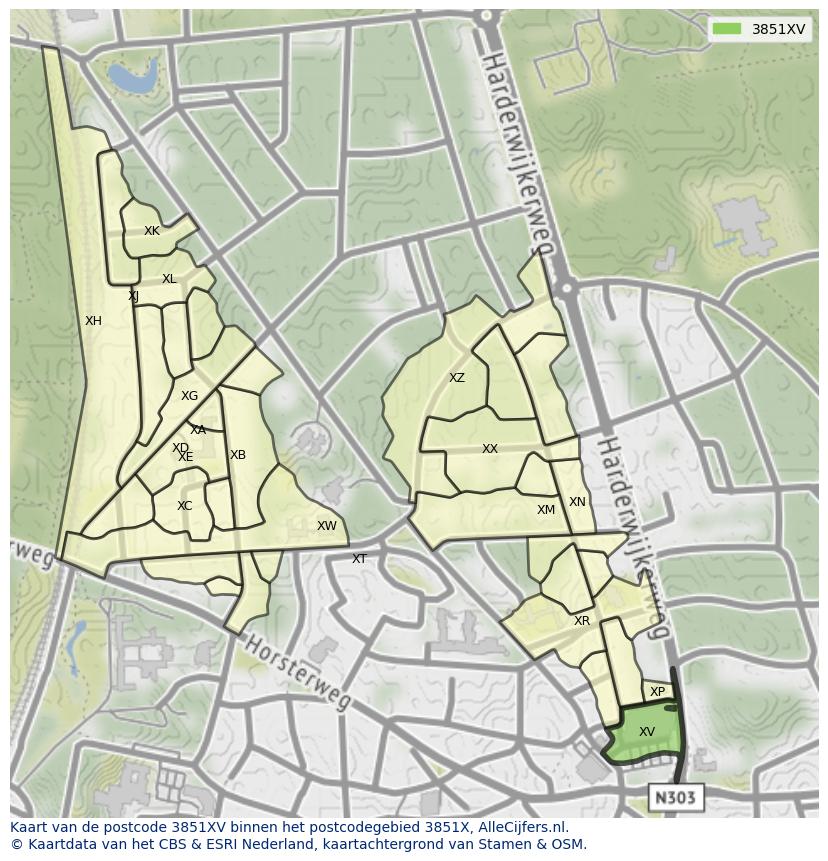 Afbeelding van het postcodegebied 3851 XV op de kaart.