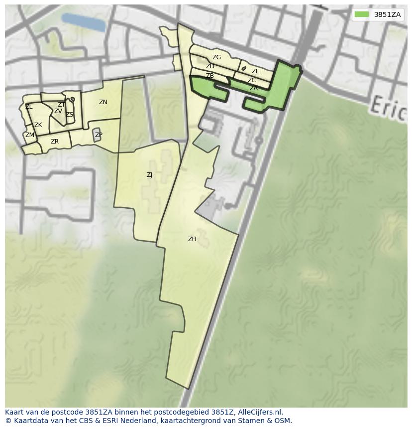 Afbeelding van het postcodegebied 3851 ZA op de kaart.