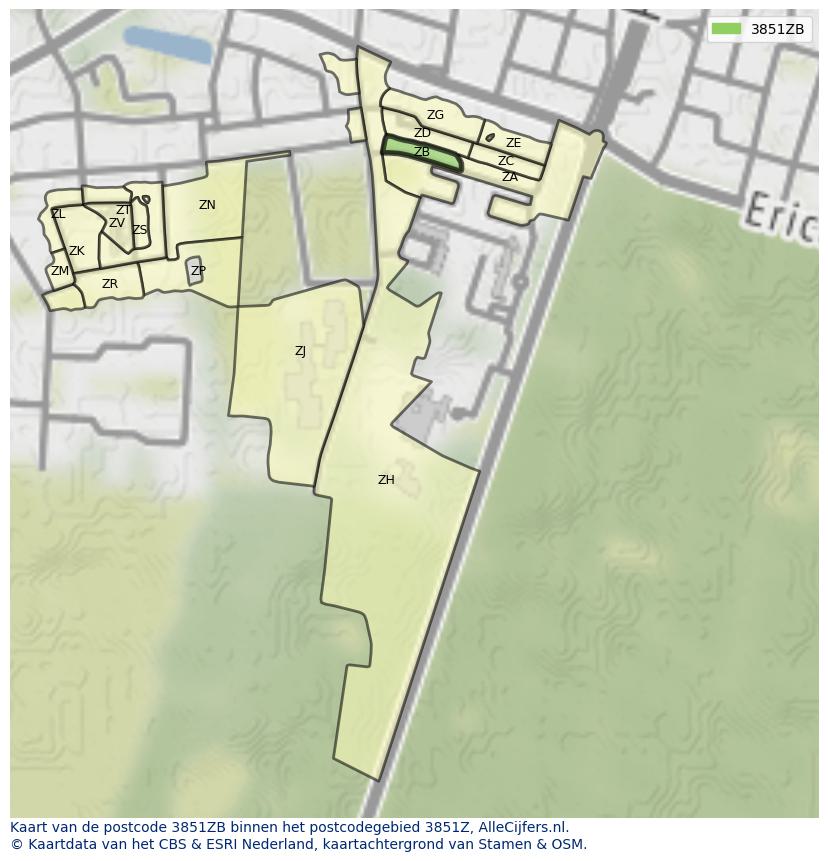 Afbeelding van het postcodegebied 3851 ZB op de kaart.