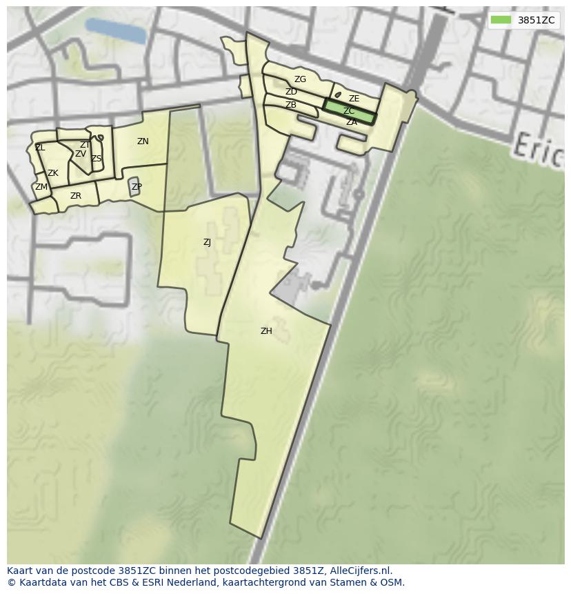 Afbeelding van het postcodegebied 3851 ZC op de kaart.