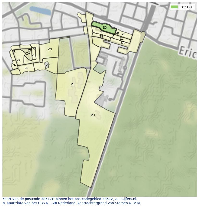 Afbeelding van het postcodegebied 3851 ZG op de kaart.
