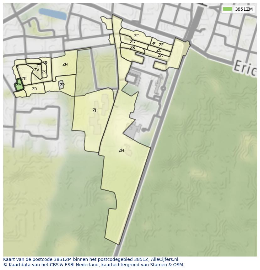 Afbeelding van het postcodegebied 3851 ZM op de kaart.