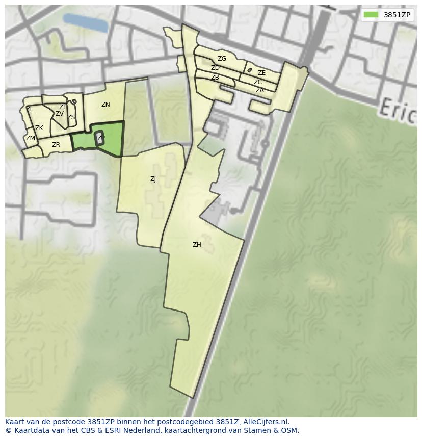 Afbeelding van het postcodegebied 3851 ZP op de kaart.