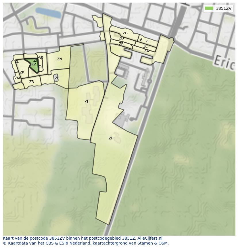 Afbeelding van het postcodegebied 3851 ZV op de kaart.