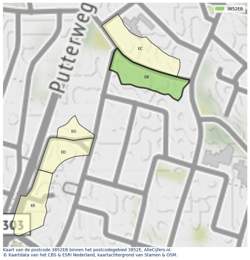 Afbeelding van het postcodegebied 3852 EB op de kaart.