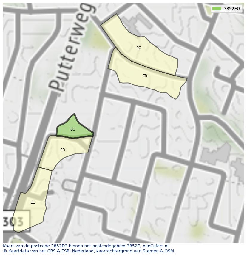 Afbeelding van het postcodegebied 3852 EG op de kaart.