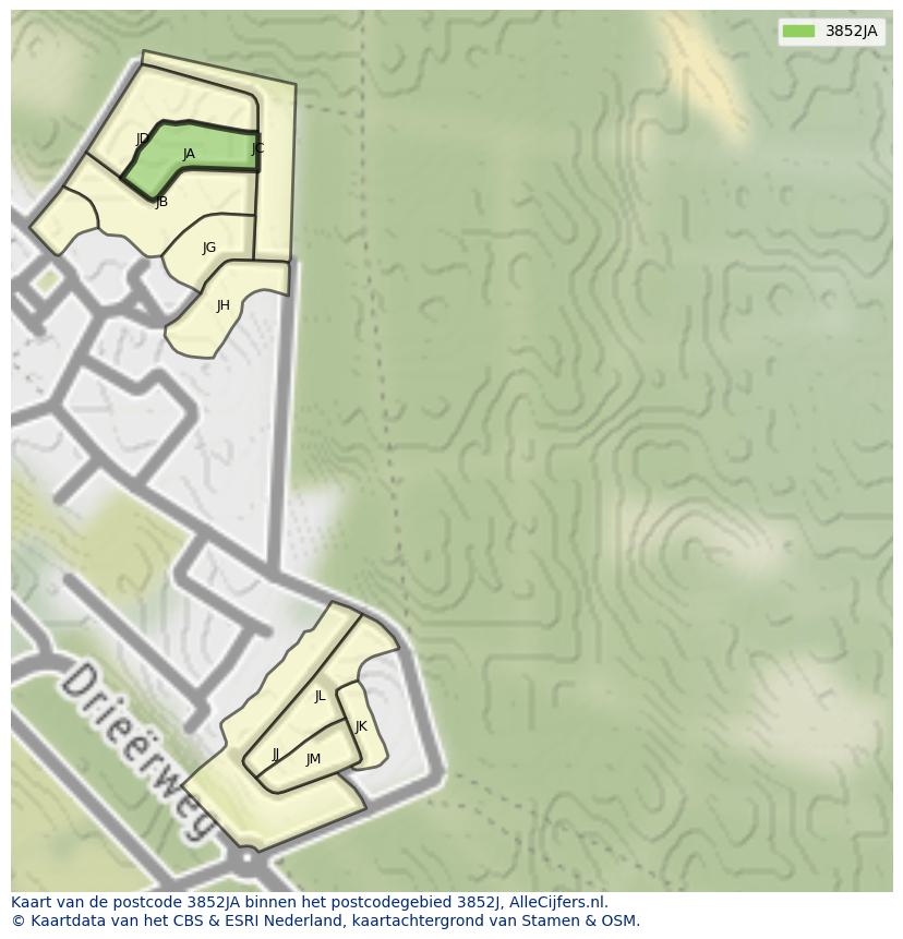 Afbeelding van het postcodegebied 3852 JA op de kaart.