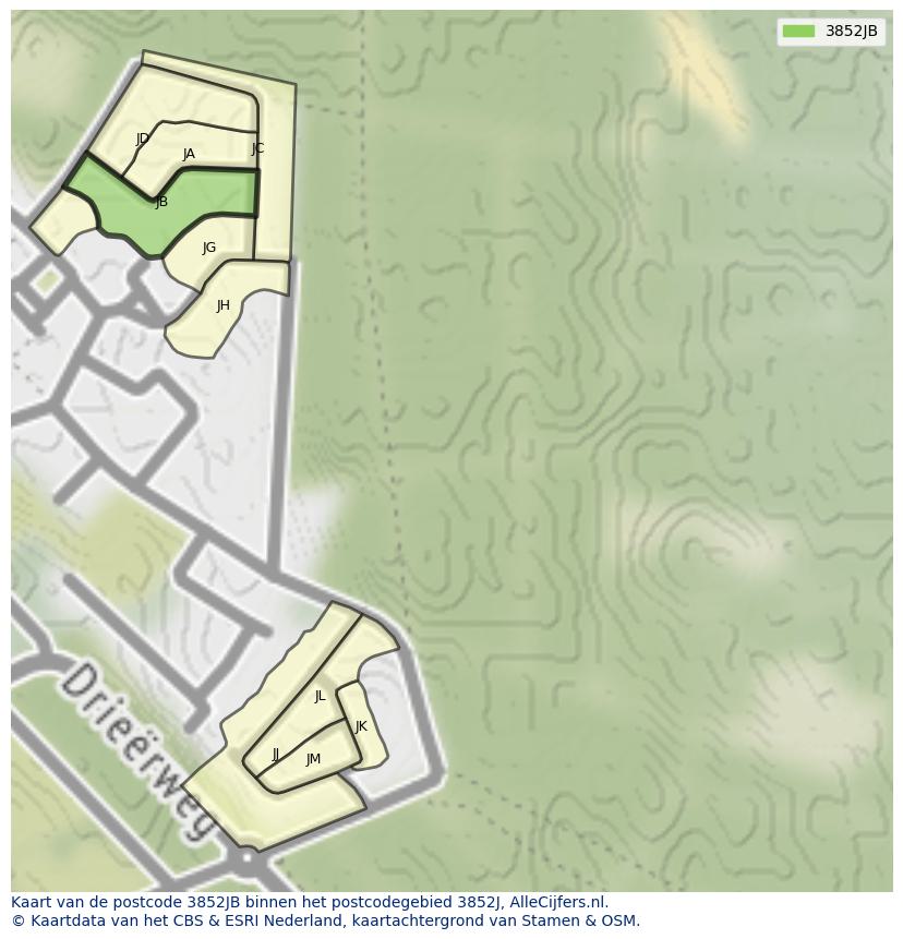 Afbeelding van het postcodegebied 3852 JB op de kaart.