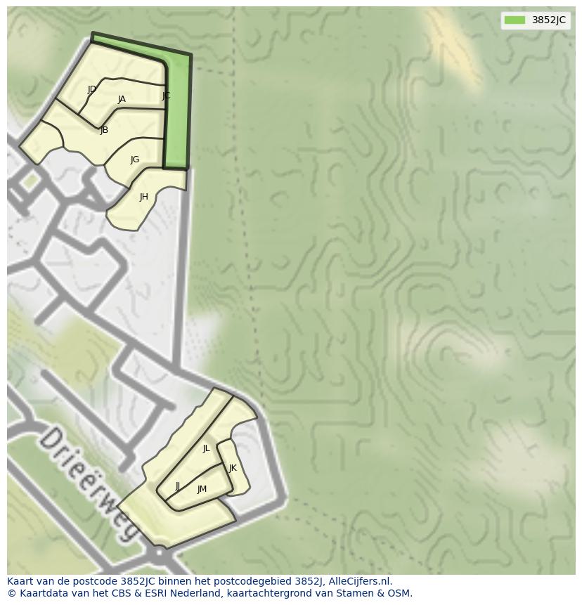Afbeelding van het postcodegebied 3852 JC op de kaart.
