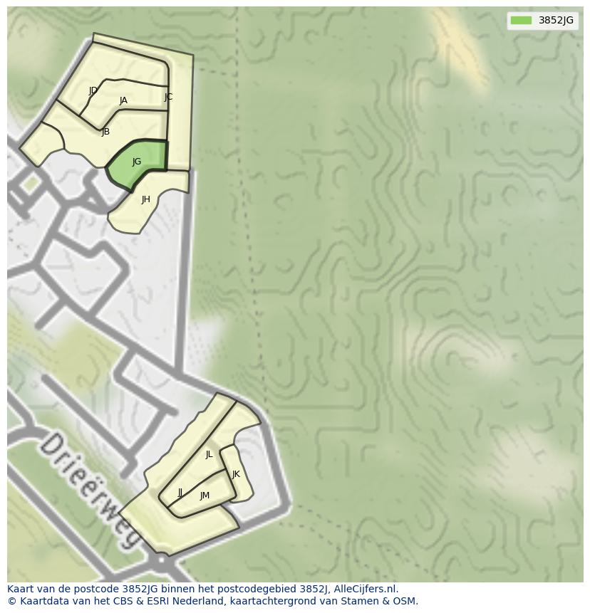 Afbeelding van het postcodegebied 3852 JG op de kaart.