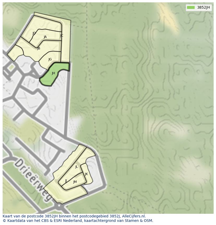 Afbeelding van het postcodegebied 3852 JH op de kaart.