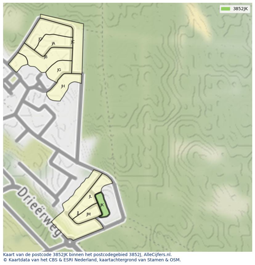 Afbeelding van het postcodegebied 3852 JK op de kaart.