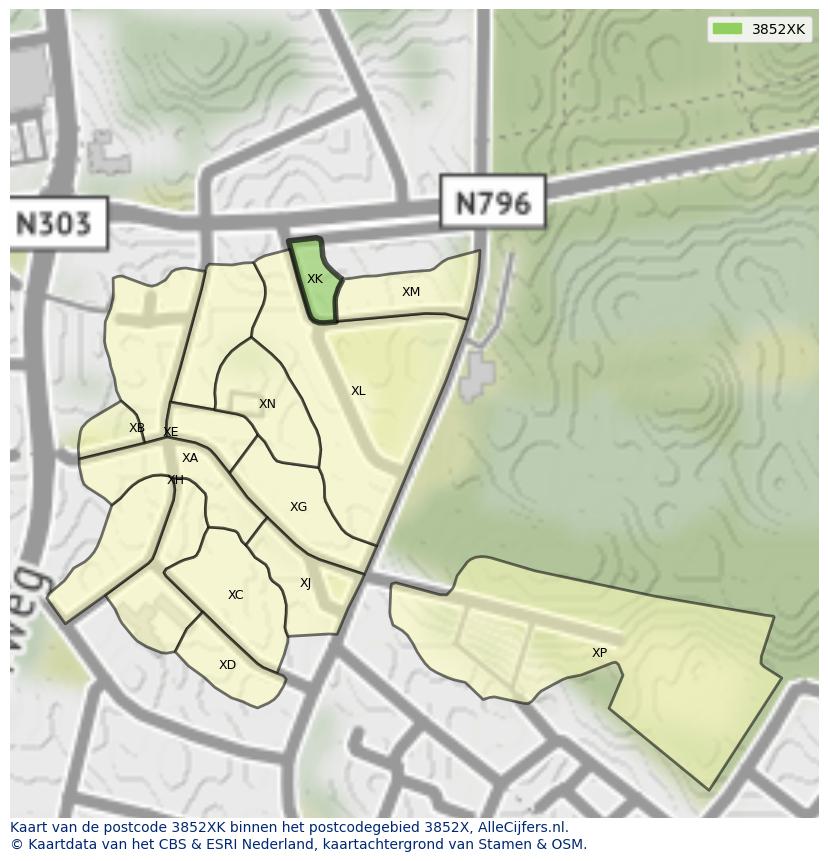 Afbeelding van het postcodegebied 3852 XK op de kaart.
