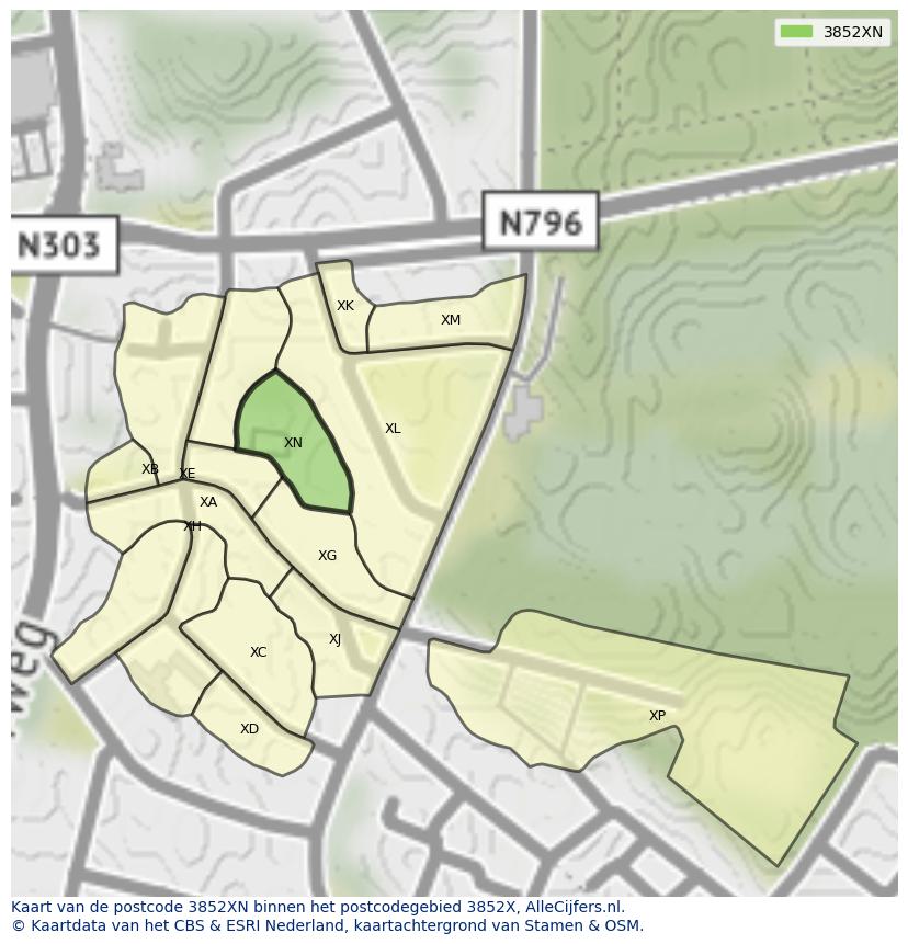 Afbeelding van het postcodegebied 3852 XN op de kaart.