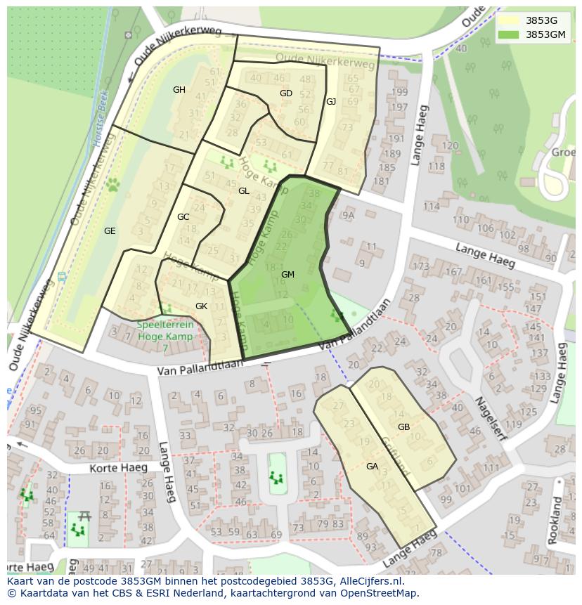 Afbeelding van het postcodegebied 3853 GM op de kaart.