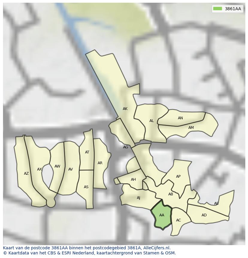 Afbeelding van het postcodegebied 3861 AA op de kaart.