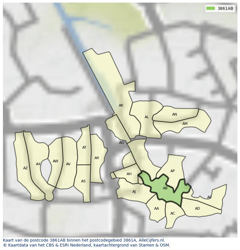 Afbeelding van het postcodegebied 3861 AB op de kaart.
