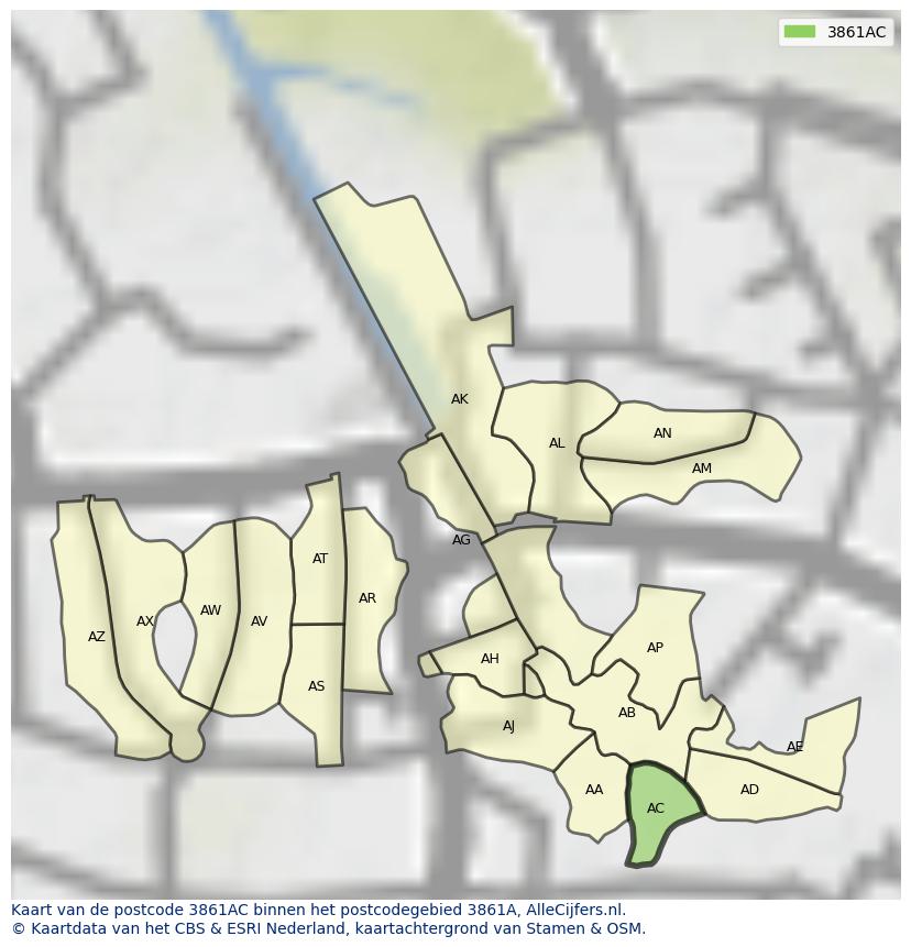 Afbeelding van het postcodegebied 3861 AC op de kaart.
