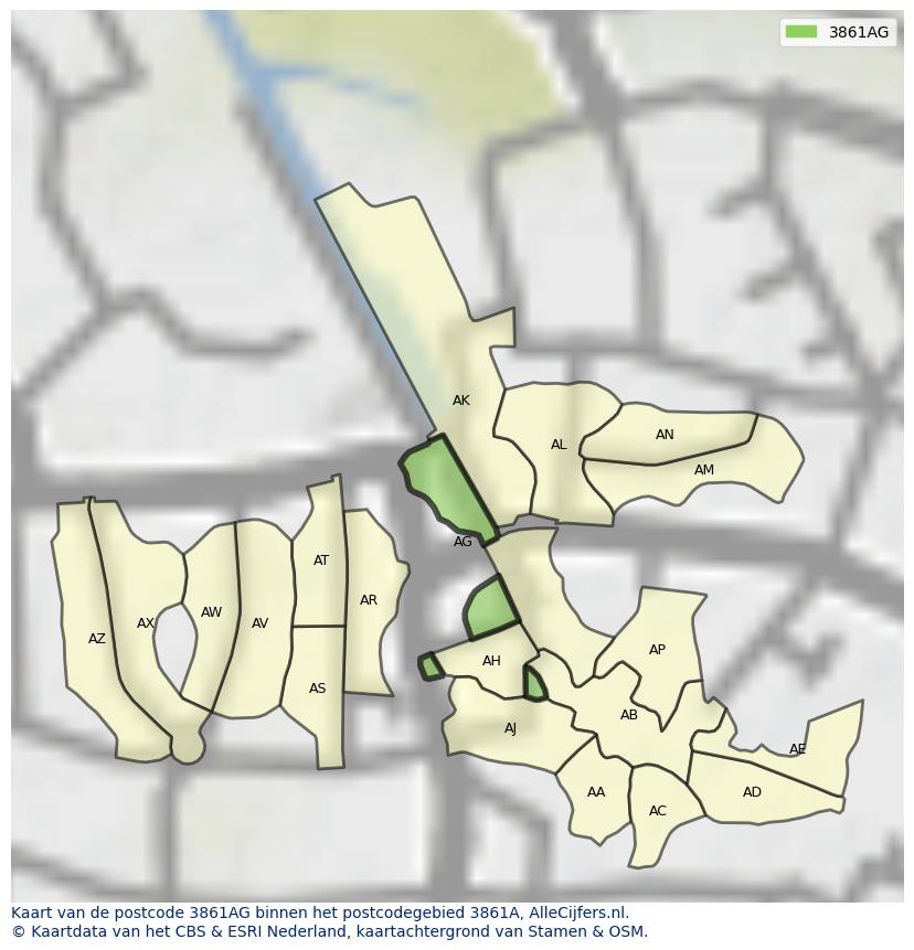 Afbeelding van het postcodegebied 3861 AG op de kaart.