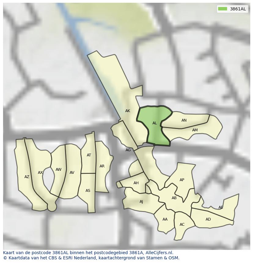 Afbeelding van het postcodegebied 3861 AL op de kaart.