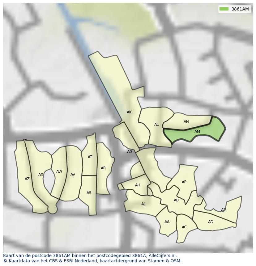 Afbeelding van het postcodegebied 3861 AM op de kaart.