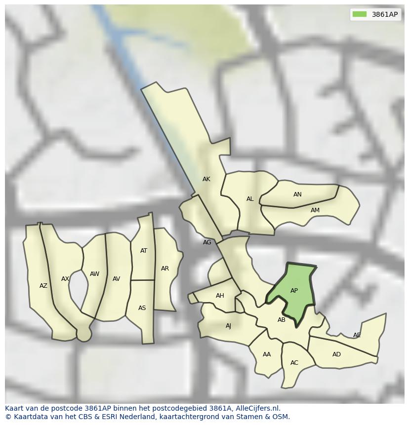 Afbeelding van het postcodegebied 3861 AP op de kaart.