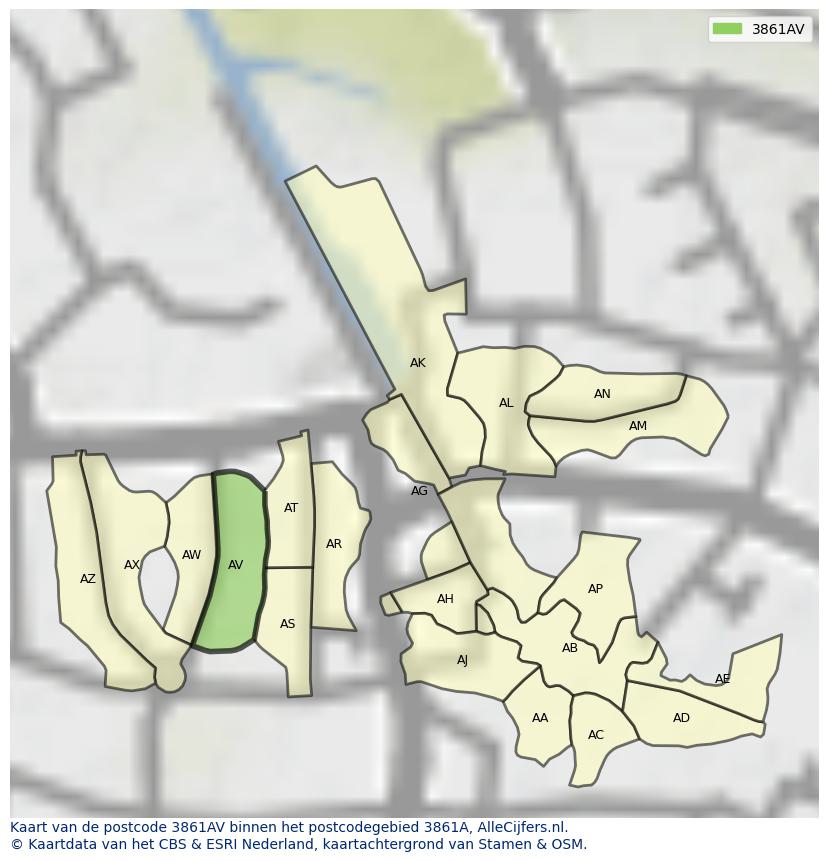 Afbeelding van het postcodegebied 3861 AV op de kaart.
