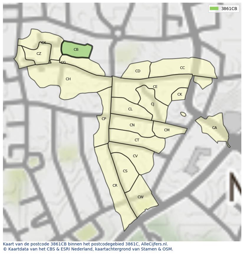 Afbeelding van het postcodegebied 3861 CB op de kaart.