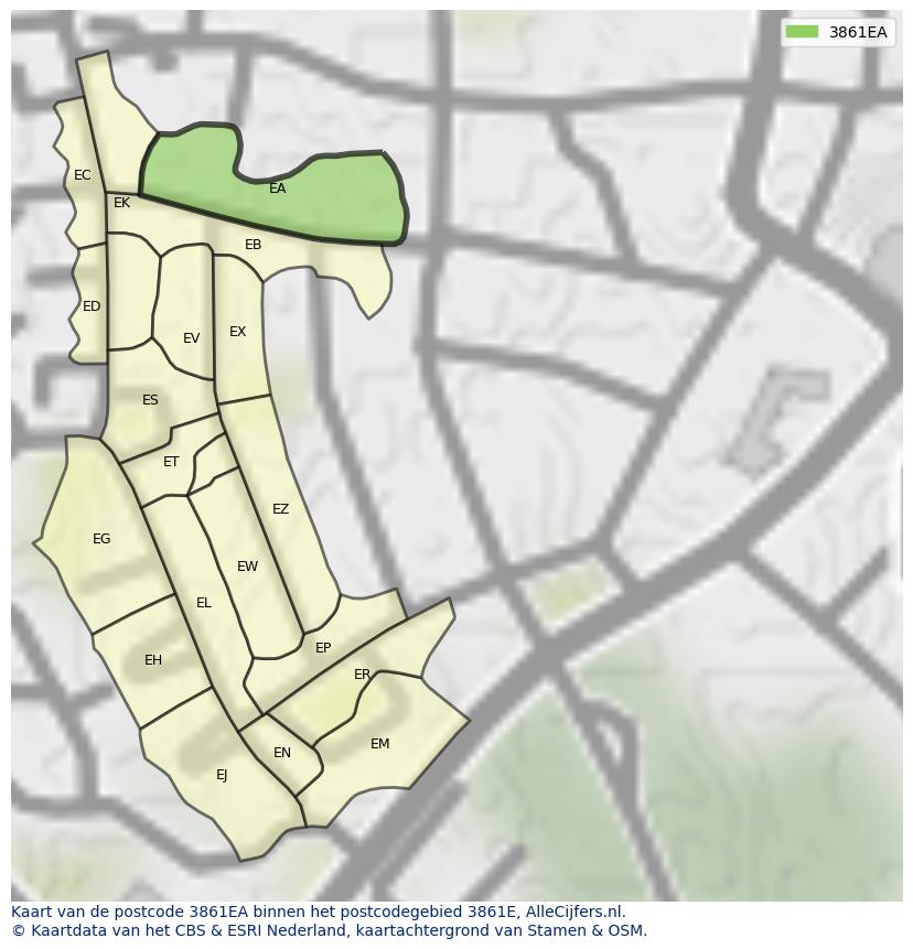Afbeelding van het postcodegebied 3861 EA op de kaart.