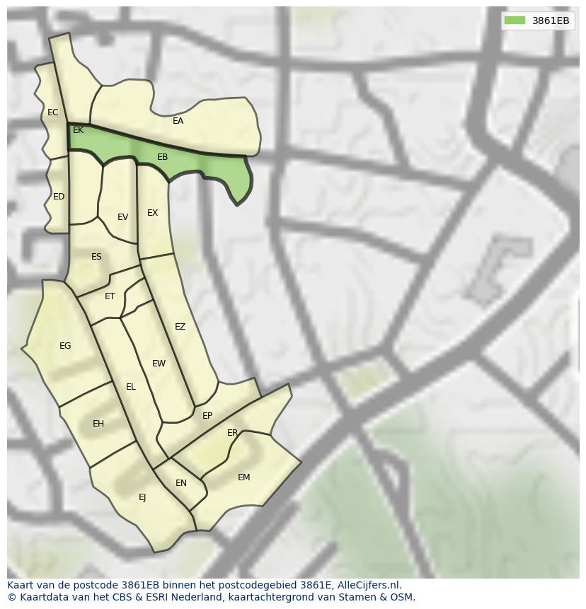 Afbeelding van het postcodegebied 3861 EB op de kaart.