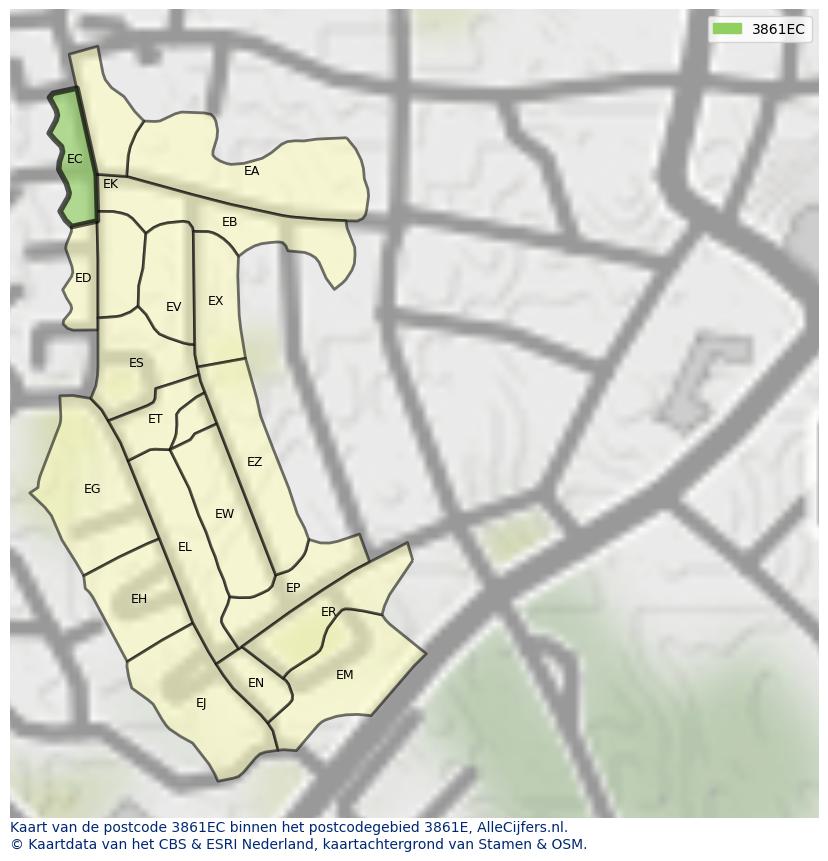 Afbeelding van het postcodegebied 3861 EC op de kaart.