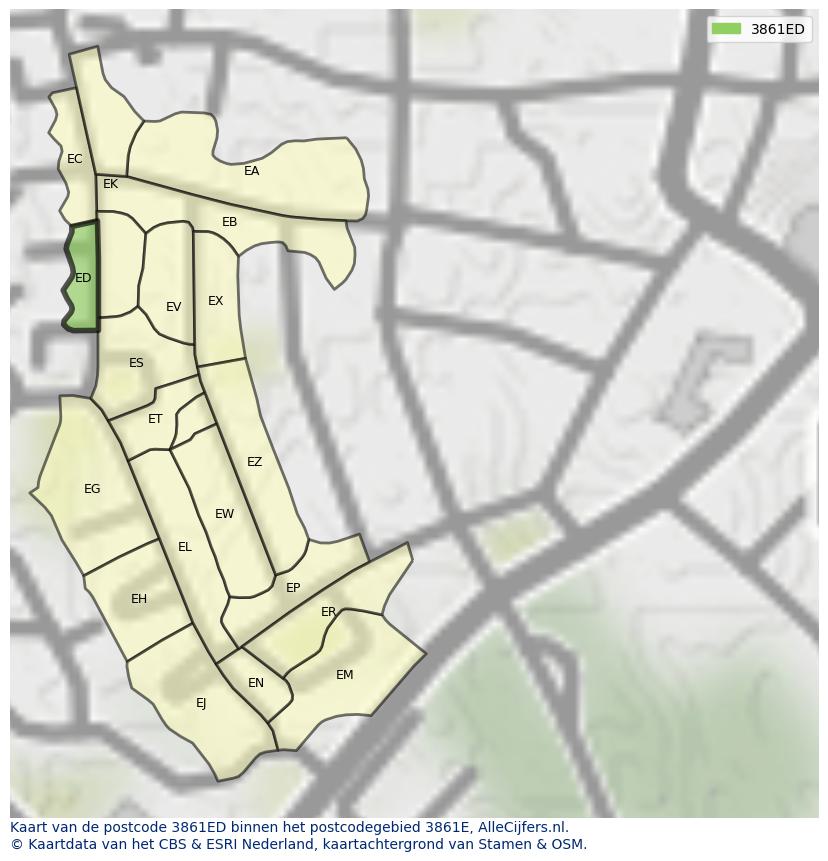 Afbeelding van het postcodegebied 3861 ED op de kaart.