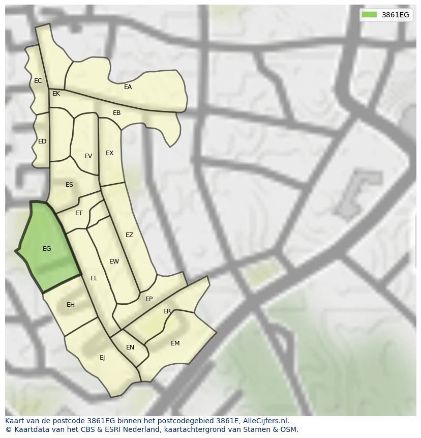 Afbeelding van het postcodegebied 3861 EG op de kaart.