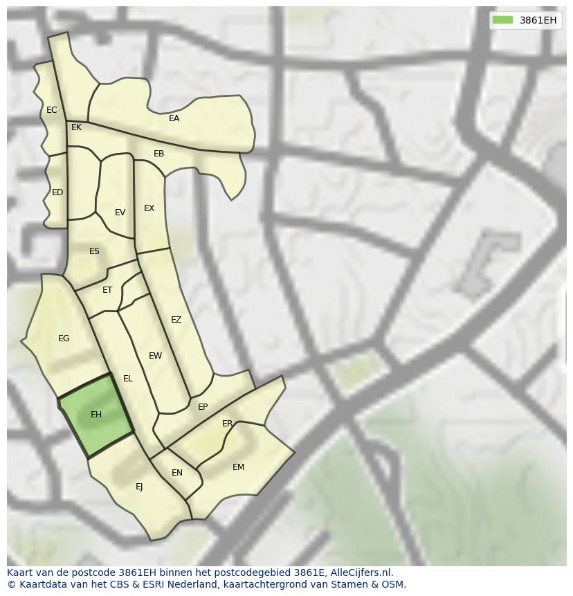 Afbeelding van het postcodegebied 3861 EH op de kaart.