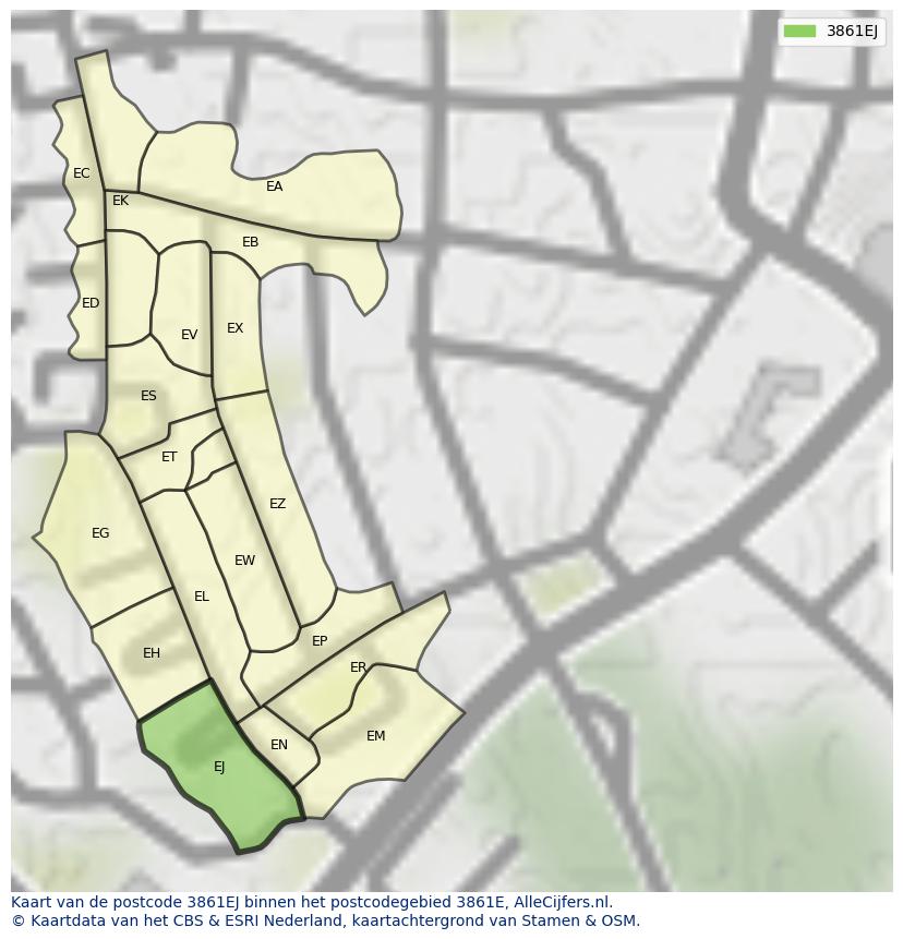 Afbeelding van het postcodegebied 3861 EJ op de kaart.