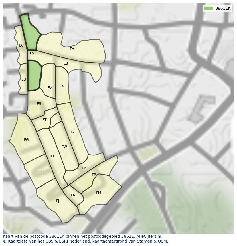 Afbeelding van het postcodegebied 3861 EK op de kaart.
