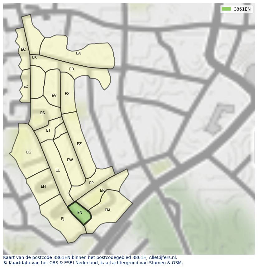Afbeelding van het postcodegebied 3861 EN op de kaart.