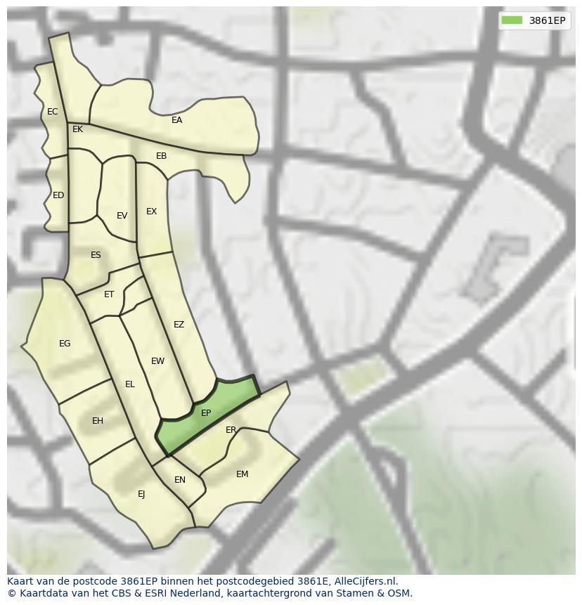Afbeelding van het postcodegebied 3861 EP op de kaart.