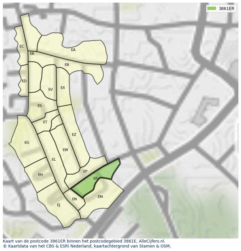 Afbeelding van het postcodegebied 3861 ER op de kaart.