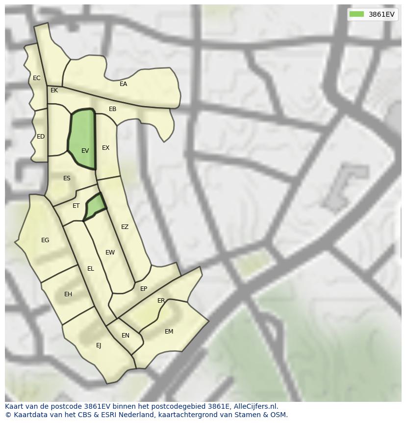 Afbeelding van het postcodegebied 3861 EV op de kaart.
