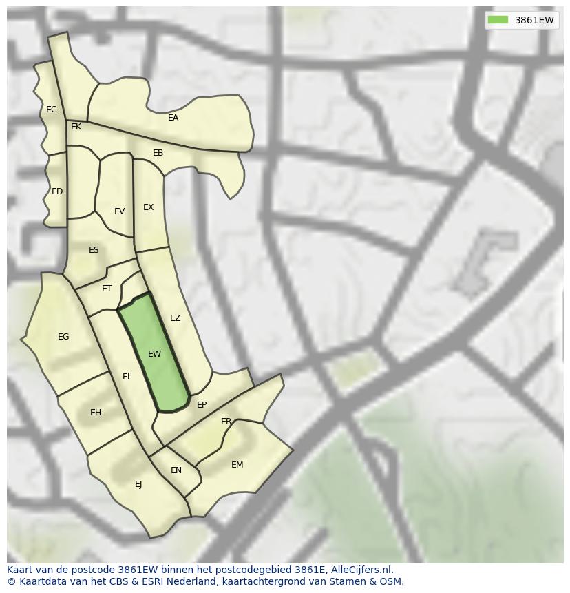 Afbeelding van het postcodegebied 3861 EW op de kaart.