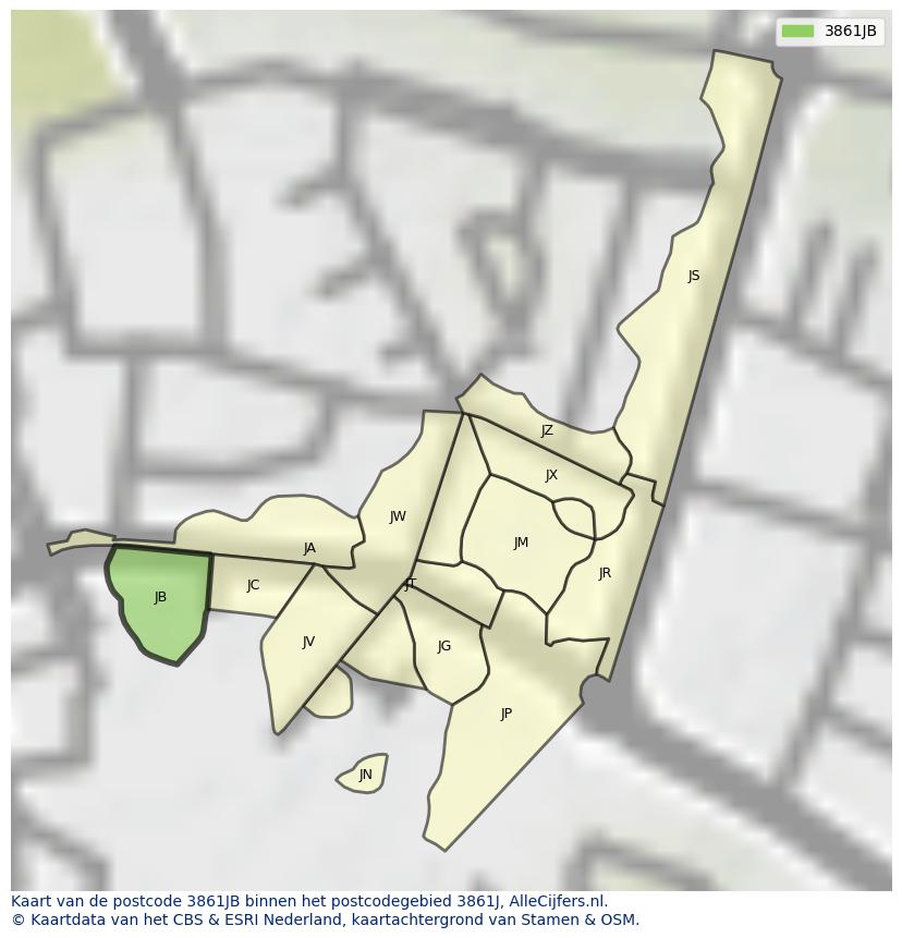 Afbeelding van het postcodegebied 3861 JB op de kaart.
