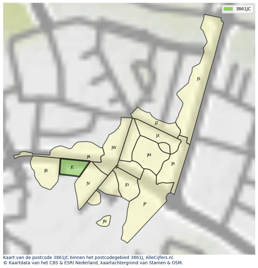 Afbeelding van het postcodegebied 3861 JC op de kaart.