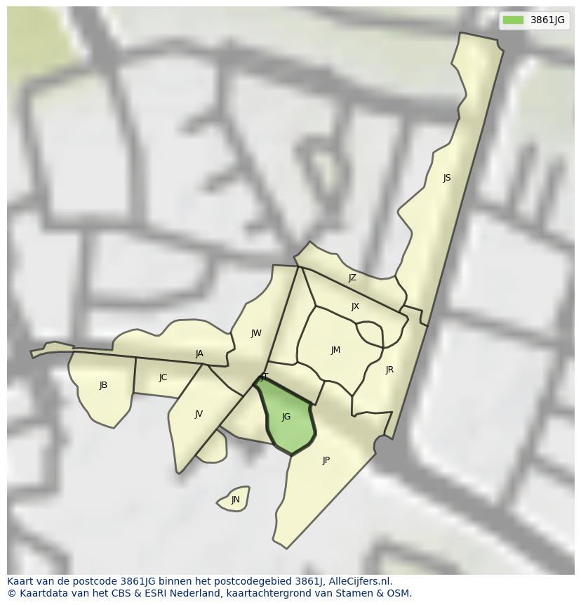 Afbeelding van het postcodegebied 3861 JG op de kaart.
