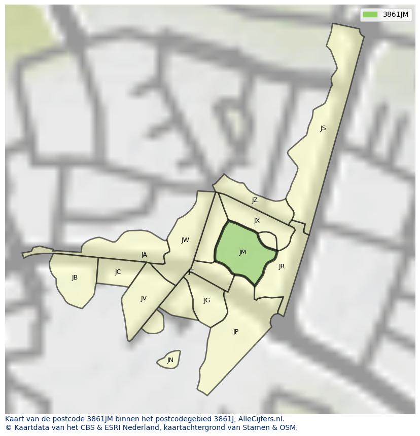 Afbeelding van het postcodegebied 3861 JM op de kaart.