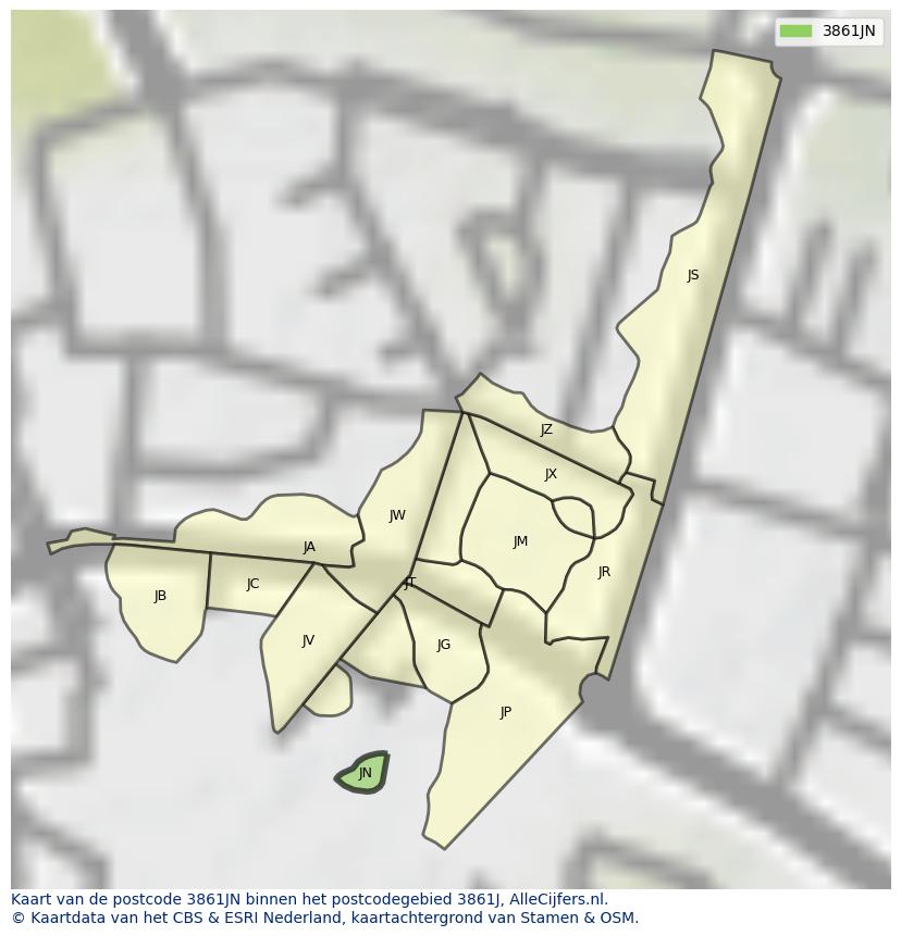 Afbeelding van het postcodegebied 3861 JN op de kaart.