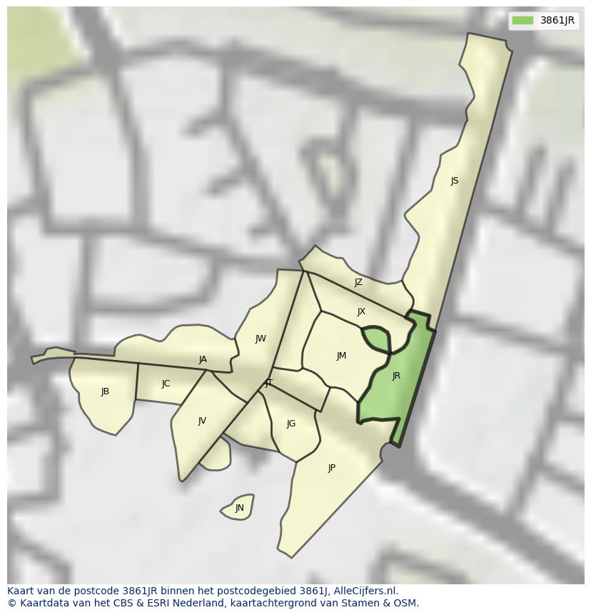 Afbeelding van het postcodegebied 3861 JR op de kaart.