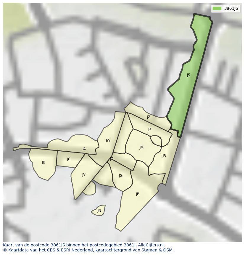 Afbeelding van het postcodegebied 3861 JS op de kaart.